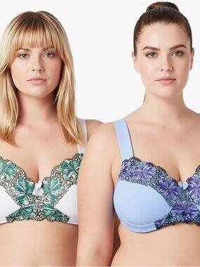 Floral Lace Wireless Bras - Light Blue & White (set of two)